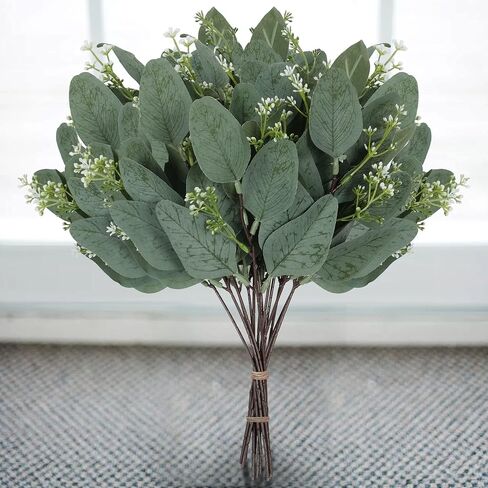 TENDER EPOCH 20 Pcs Eucalyptus Leaves Stems Bulk Artificial Greenery Stems Faux Seeded Eucalyptus Leaves Branches for Vase Bouquets Floral Arrangement Wreath Wedding Greenery Decoration in Saudi Arabia