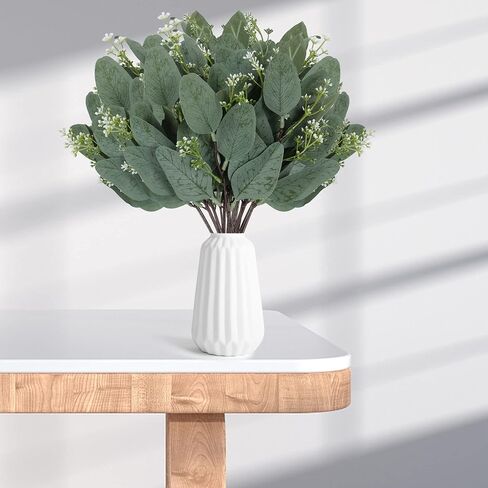TENDER EPOCH 20 Pcs Eucalyptus Leaves Stems Bulk Artificial Greenery Stems Faux Seeded Eucalyptus Leaves Branches for Vase Bouquets Floral Arrangement Wreath Wedding Greenery Decoration in Saudi Arabia