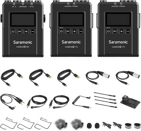 Saramonic New UwMic9S UHF Wireless Microphone System 96 Channel 2 Transmitters 1 Receiver for Phone Camera Broadcast Podcast TV, ENG, Film Make, Vlog Video Recording (TX+TX+RX) in Saudi Arabia