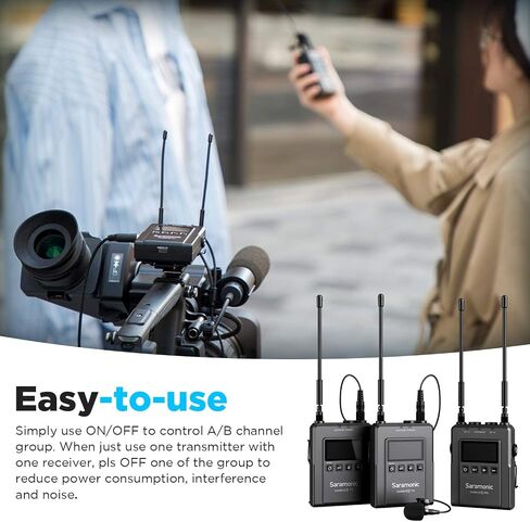 Saramonic New UwMic9S UHF Wireless Microphone System 96 Channel 2 Transmitters 1 Receiver for Phone Camera Broadcast Podcast TV, ENG, Film Make, Vlog Video Recording (TX+TX+RX) in Saudi Arabia
