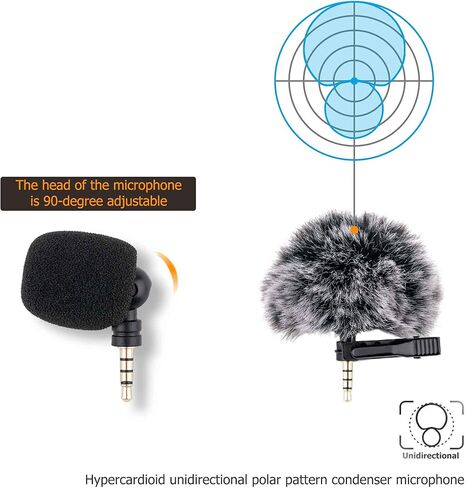 ميكروفون Lavalier ذو طية صدر السترة مع مقبس TRRS مقاس 3.5 مم إلى مقبس TRS مقاس 3.5 مم، وميكروفون مكثف أحادي الاتجاه بطول 6.6 قدم للبث المباشر، وتصوير الفيديو، واجتماعات التكبير/التصغير، ومشبك طوق على الميكروفون للهواتف الذكية والكمبيوتر المحمول والكاميرات in Kuwait