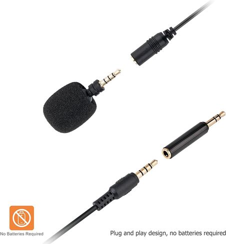 ميكروفون Lavalier ذو طية صدر السترة مع مقبس TRRS مقاس 3.5 مم إلى مقبس TRS مقاس 3.5 مم، وميكروفون مكثف أحادي الاتجاه بطول 6.6 قدم للبث المباشر، وتصوير الفيديو، واجتماعات التكبير/التصغير، ومشبك طوق على الميكروفون للهواتف الذكية والكمبيوتر المحمول والكاميرات in Kuwait