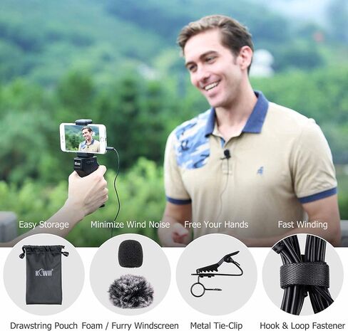 ميكروفون Lavalier ذو طية صدر السترة مع مقبس TRRS مقاس 3.5 مم إلى مقبس TRS مقاس 3.5 مم، وميكروفون مكثف أحادي الاتجاه بطول 6.6 قدم للبث المباشر، وتصوير الفيديو، واجتماعات التكبير/التصغير، ومشبك طوق على الميكروفون للهواتف الذكية والكمبيوتر المحمول والكاميرات in Kuwait