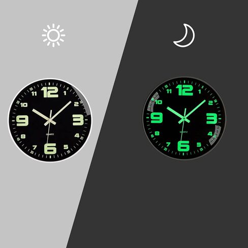 NESIFEE 12 Inch Glow in The Dark Wall Clock,Night Light Wall Clock,Silent Non-Ticking, Battery Operated Wall Clocks for Living Room Kitchen Office Bedroom in Kuwait