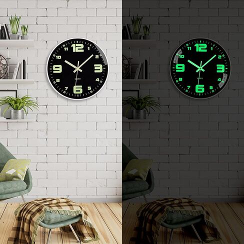 NESIFEE 12 Inch Glow in The Dark Wall Clock,Night Light Wall Clock,Silent Non-Ticking, Battery Operated Wall Clocks for Living Room Kitchen Office Bedroom in Kuwait