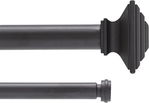 Kenney KN85991 Mission Step Square End Premium ديكور نافذة قضيب ستارة مزدوج، 66-120 بوصة طول قابل للتعديل، لمسة نهائية سوداء، أنبوب فولاذي بقطر 1 بوصة in Saudi Arabia