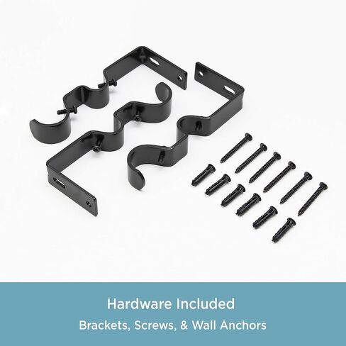 Kenney KN85991 Mission Step Square End Premium ديكور نافذة قضيب ستارة مزدوج، 66-120 بوصة طول قابل للتعديل، لمسة نهائية سوداء، أنبوب فولاذي بقطر 1 بوصة in Saudi Arabia