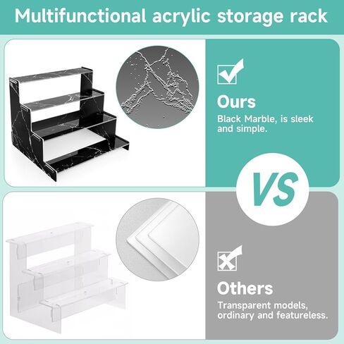 ارفف اكريليك من بيسموري، 4 طبقات مطبوعة بالاشعة فوق البنفسجية بنمط رخامي من الاكريليك لعرض المكياج والعطور وطلاء الاظافر وطاولة الحمام والعناية بالبشرة والكب كيك وتنظيم وتخزين الكب كيك - اسود in Kuwait