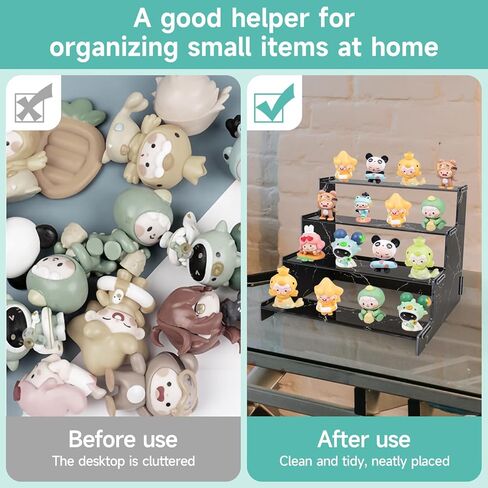 ارفف اكريليك من بيسموري، 4 طبقات مطبوعة بالاشعة فوق البنفسجية بنمط رخامي من الاكريليك لعرض المكياج والعطور وطلاء الاظافر وطاولة الحمام والعناية بالبشرة والكب كيك وتنظيم وتخزين الكب كيك - اسود in Kuwait