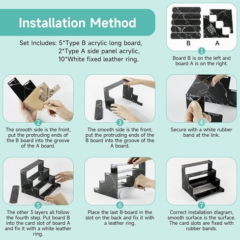 ارفف اكريليك من بيسموري، 4 طبقات مطبوعة بالاشعة فوق البنفسجية بنمط رخامي من الاكريليك لعرض المكياج والعطور وطلاء الاظافر وطاولة الحمام والعناية بالبشرة والكب كيك وتنظيم وتخزين الكب كيك - اسود in Kuwait