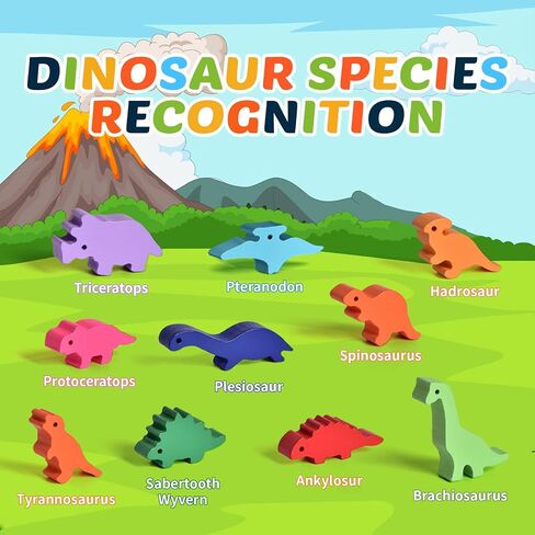 Montessori Wooden Stacking Animals Toys - 11pcs Wood Dinosaur Blocks Sorting & Stacking Toys for 3-7 Year Old Toddlers Girl Boy Gifts, Kids Preschool Educational Toys in Kuwait