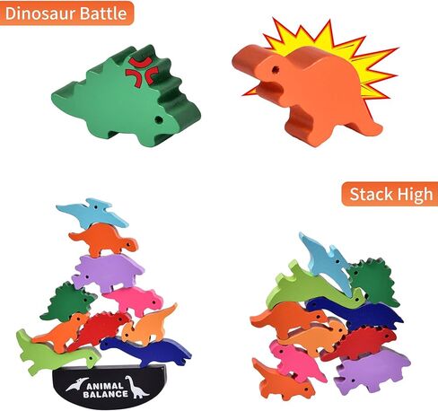 Montessori Wooden Stacking Animals Toys - 11pcs Wood Dinosaur Blocks Sorting & Stacking Toys for 3-7 Year Old Toddlers Girl Boy Gifts, Kids Preschool Educational Toys in Kuwait