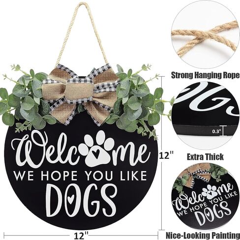LANDAXA Welcome We Hope You Like Dogs Farmhouse لافتة باب لديكور الشرفة للباب الأمامي - لافتة ترحيب إكليل معلقة لمحبي الكلاب زينة عيد الميلاد in Saudi Arabia