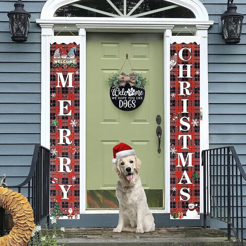 LANDAXA Welcome We Hope You Like Dogs Farmhouse لافتة باب لديكور الشرفة للباب الأمامي - لافتة ترحيب إكليل معلقة لمحبي الكلاب زينة عيد الميلاد in Saudi Arabia