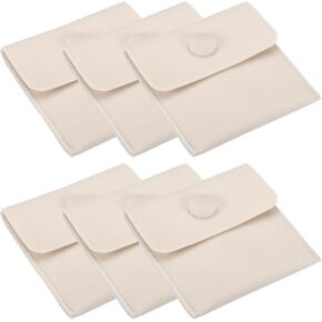 أكياس مجوهرات PATIKIL مقاس 7 × 7 سم مع زر كبس، 6 عبوات من أكياس المجوهرات المخملية للتخزين الناعم المحمول لقلادة وسوار وأقراط وخواتم بروش، بيج in Kuwait