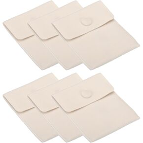 PATIKIL 7x7cm Jewelry Pouches with Snap Button, 6 Pack Velvet Jewelry Pouches Portable Soft Storage for Necklace Bracelet Earring Watch Rings Brooch, Beige in Kuwait
