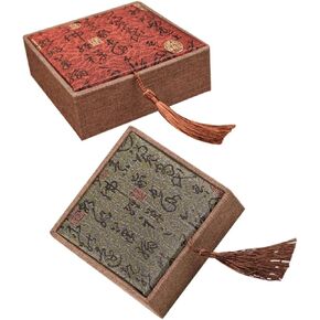TEHAUX 2pcs Creative Jewelry Style Ethnic Holder Trinket Necklace Case Earring Bracelet Shui Treasure for Calligraphy Delicate Storage Pendants Vintage Square Chinese Tassel Aging in Saudi Arabia