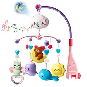 Baby Crib Mobile Toy with Music and Lights, Hanging Rotating Animal Rattles, Toy Gifts for Baby Newborn in Kuwait