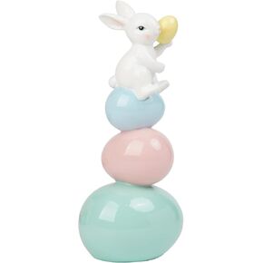 زينة عيد الفصح - تماثيل أرنب الربيع - تماثيل أرنب - قطعة مركزية للطاولة - أرنب لطيف مع شكل ذيل LED منحوتات أرنب بيضاء لديكور المزرعة المنزلية 5 × 6.75 × 10.25 بوصة استوديو نيومان هاوس in Kuwait