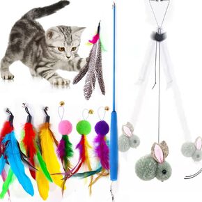 7 قطع عصا قابلة للسحب ولعبة رأس بديلة، ألعاب قطط تفاعلية معلقة للقطط في الأماكن المغلقة والقطط الصغيرة تلعب المطاردة والتمرين العقلي الممتع للقطط الصغيرة in Kuwait