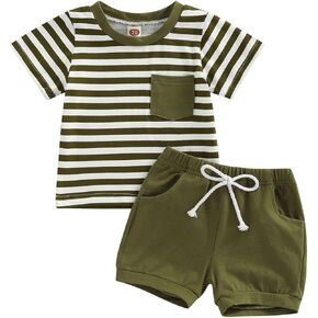 Toddler Baby Boys Clothes Summer Outfit Striped Print Sleeveless Vest Tops Drawstring Shorts Set in Kuwait