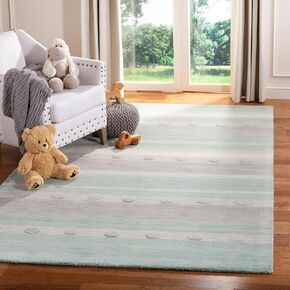 SAFAVIEH Kids Collection Accent Rug - 3' x 5', Aqua & Ivory, Handmade Stripe Wool, Ideal for High Traffic Areas in Entryway, Living Room, Bedroom (SFK801J) in Kuwait