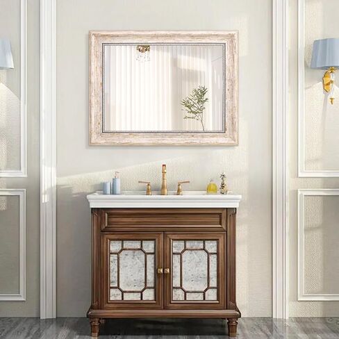 AAZZKANG Mirrors for Wall Large Rustic Beveled Mirror with Wood Framed Decorative Hanging Mirror for Farmhouse Bedroom Bathroom Home Wall Decor Rectangle in Kuwait