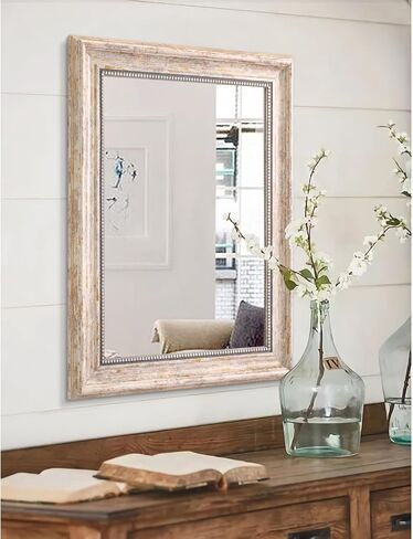 AAZZKANG Mirrors for Wall Large Rustic Beveled Mirror with Wood Framed Decorative Hanging Mirror for Farmhouse Bedroom Bathroom Home Wall Decor Rectangle in Kuwait