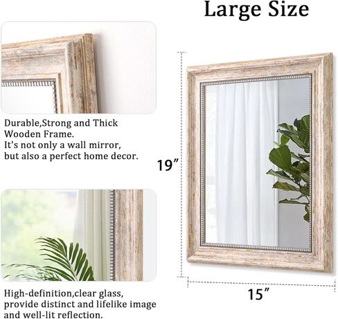 AAZZKANG Mirrors for Wall Large Rustic Beveled Mirror with Wood Framed Decorative Hanging Mirror for Farmhouse Bedroom Bathroom Home Wall Decor Rectangle in Kuwait