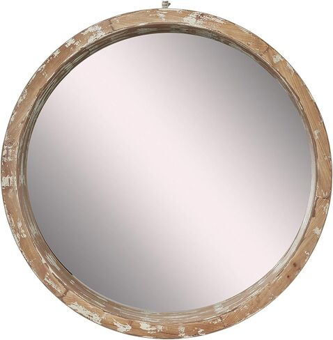 Deco 79 Vintage Wood Round Wall Mirror, 40" x 4" x 40", Brown in Saudi Arabia
