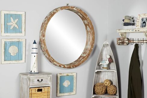 Deco 79 Vintage Wood Round Wall Mirror, 40" x 4" x 40", Brown in Saudi Arabia