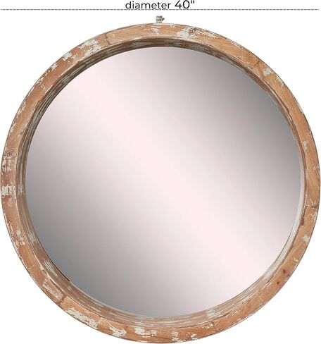 Deco 79 Vintage Wood Round Wall Mirror, 40" x 4" x 40", Brown in Saudi Arabia