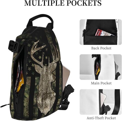Camo Fanny Pack Camouflage sling Tool Bag Hunting Tactical Army American Flag Backpack Chest Shoulder Bag Travel Crossbody Daypack Hiking Gym Daily for Women Men in Kuwait