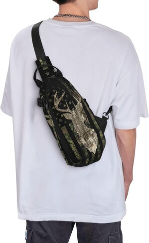 Camo Fanny Pack Camouflage sling Tool Bag Hunting Tactical Army American Flag Backpack Chest Shoulder Bag Travel Crossbody Daypack Hiking Gym Daily for Women Men in Kuwait