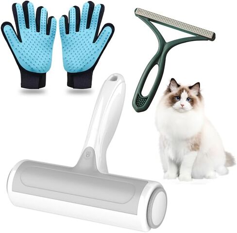 Zimpty Pro Pet Hair Remover - Lint Roller Fur Remover with Self-Cleaning Base, Portable Pet Hair Roller & Reusable Lint Scraper-Carpet Scraper and Pet Grooming & Brushes Gloves for Gentle Shedding in Kuwait