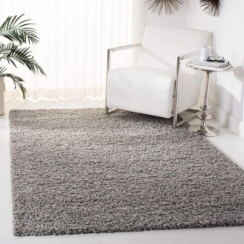 SAFAVIEH Athens Shag Collection Area Rug - 8' x 10', Light Grey, Non-Shedding & Easy Care, 1.5-inch Thick Ideal for High Traffic Areas in Living Room, Bedroom (SGA119F) in Saudi Arabia