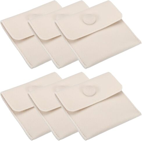 أكياس مجوهرات PATIKIL مقاس 7 × 7 سم مع زر كبس، 6 عبوات من أكياس المجوهرات المخملية للتخزين الناعم المحمول لقلادة وسوار وأقراط وخواتم بروش، بيج in Kuwait