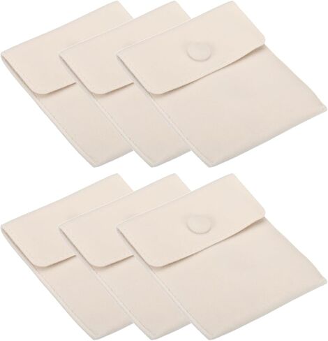 PATIKIL 7x7cm Jewelry Pouches with Snap Button, 6 Pack Velvet Jewelry Pouches Portable Soft Storage for Necklace Bracelet Earring Watch Rings Brooch, Beige in Kuwait