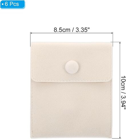 PATIKIL 7x7cm Jewelry Pouches with Snap Button, 6 Pack Velvet Jewelry Pouches Portable Soft Storage for Necklace Bracelet Earring Watch Rings Brooch, Beige in Kuwait