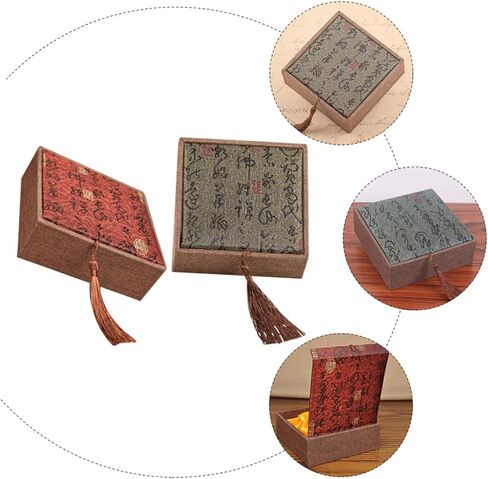 TEHAUX Gift Boxes with Lids, 2pcs Linen Gift Box Square Vintage Jewelry Display Storage Organizer Feng Shui Earring Bracelet Necklace Trinket Case with Tassel for Gifts Jewelry in Saudi Arabia