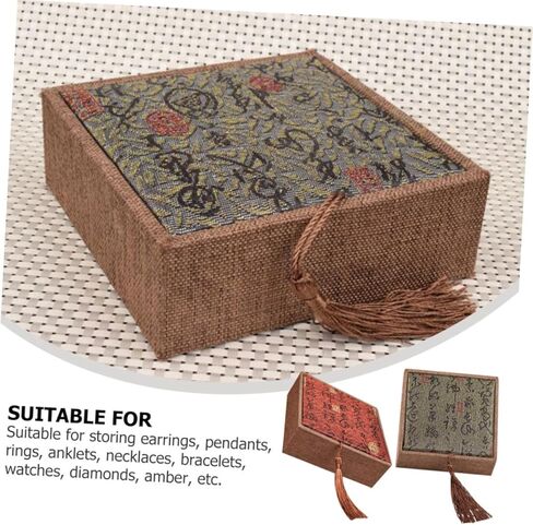 TEHAUX Gift Boxes with Lids, 2pcs Linen Gift Box Square Vintage Jewelry Display Storage Organizer Feng Shui Earring Bracelet Necklace Trinket Case with Tassel for Gifts Jewelry in Saudi Arabia