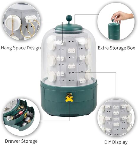 Realife 3-in-1 Jewelry Organizer 360° Display Earring Organizer for Mother's Day Girls Valentine Gift, Jewelry Box Built-in 5-Layer Rotatable Jewelry Organizer Box Storage, 2 Drawers for Necklace Ring in Kuwait