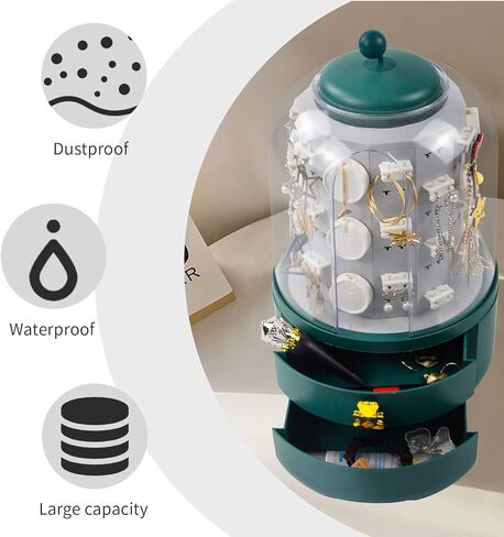 Realife 3-in-1 Jewelry Organizer 360° Display Earring Organizer for Mother's Day Girls Valentine Gift, Jewelry Box Built-in 5-Layer Rotatable Jewelry Organizer Box Storage, 2 Drawers for Necklace Ring in Kuwait