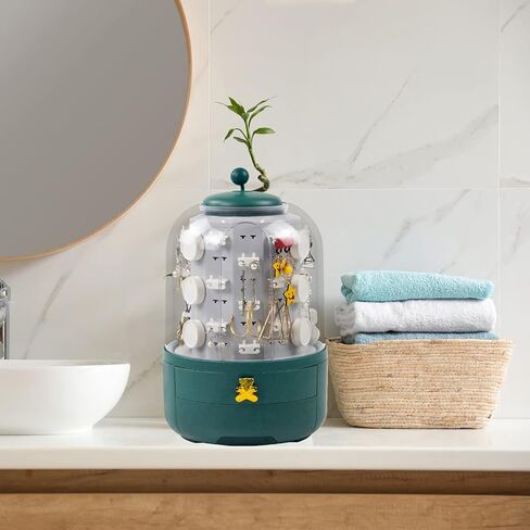 Realife 3-in-1 Jewelry Organizer 360° Display Earring Organizer for Mother's Day Girls Valentine Gift, Jewelry Box Built-in 5-Layer Rotatable Jewelry Organizer Box Storage, 2 Drawers for Necklace Ring in Kuwait