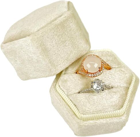 صندوق خاتم مخملي سداسي من HZMM بفتحتين، صندوق حلقي لحفلات الزفاف، مع غطاء قابل للفصل، صندوق حلقي سداسي بفتحات مزدوجة لحفلات الزفاف، علبة حلقية لحفلات الزفاف، صور مقترحة للخطوبة، وردي in Kuwait