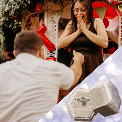 صندوق خاتم مخملي سداسي من HZMM بفتحتين، صندوق حلقي لحفلات الزفاف، مع غطاء قابل للفصل، صندوق حلقي سداسي بفتحات مزدوجة لحفلات الزفاف، علبة حلقية لحفلات الزفاف، صور مقترحة للخطوبة، وردي in Kuwait