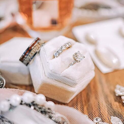 صندوق خاتم مخملي سداسي من HZMM بفتحتين، صندوق حلقي لحفلات الزفاف، مع غطاء قابل للفصل، صندوق حلقي سداسي بفتحات مزدوجة لحفلات الزفاف، علبة حلقية لحفلات الزفاف، صور مقترحة للخطوبة، وردي in Kuwait