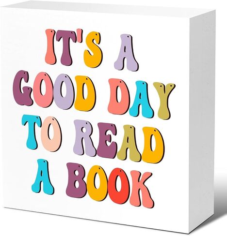 ديكور مكتب عاشق الكتب، إنه يوم جيد لقراءة كتاب كتلة خشبية لافتة مكتب ديكور للمنزل غرفة النوم مكتب ديكور غرفة القراءة، ديكور مكتب القراءة، هدية عاشق الكتاب للأطفال in Saudi Arabia