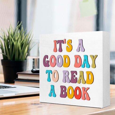 ديكور مكتب عاشق الكتب، إنه يوم جيد لقراءة كتاب كتلة خشبية لافتة مكتب ديكور للمنزل غرفة النوم مكتب ديكور غرفة القراءة، ديكور مكتب القراءة، هدية عاشق الكتاب للأطفال in Saudi Arabia