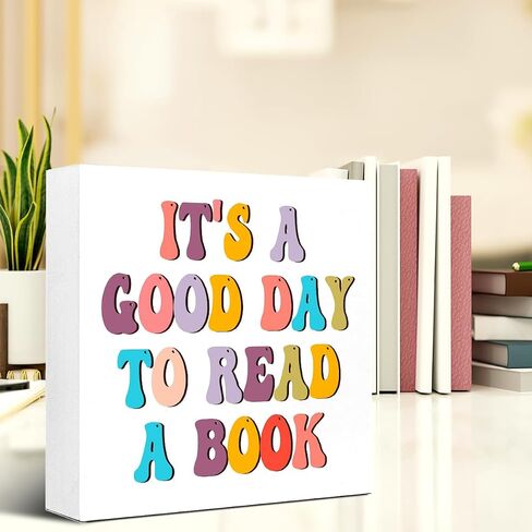 ديكور مكتب عاشق الكتب، إنه يوم جيد لقراءة كتاب كتلة خشبية لافتة مكتب ديكور للمنزل غرفة النوم مكتب ديكور غرفة القراءة، ديكور مكتب القراءة، هدية عاشق الكتاب للأطفال in Saudi Arabia